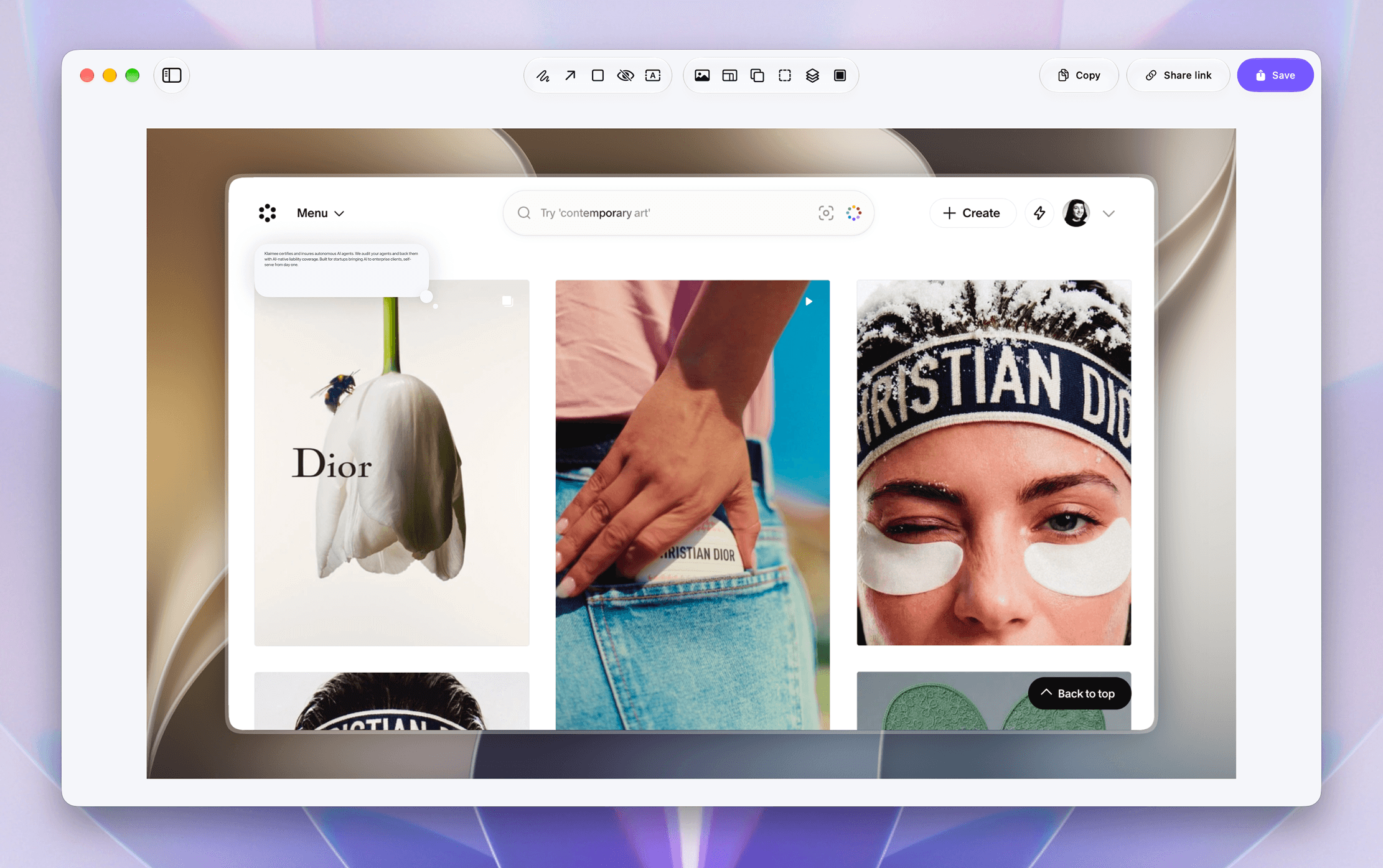 Screenshot capture and editing mode in Dina